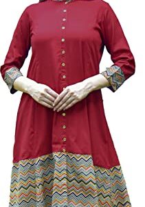 Yash Gallery Women's Rayon & Cotton Cambric Zig-Zag Print A-Line Kurta (S, Maroon)