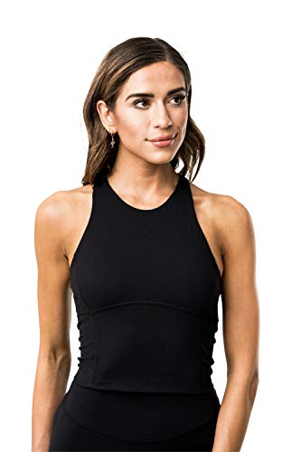 Kamo Fitness Ellyn High Neck Tank Top Sports Bra for Women Soft Padded Built-in Bra Longline Yoga Running Workout (Black, M)