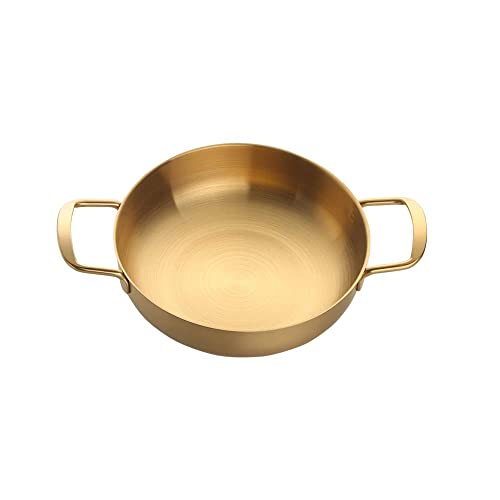 8in Stainless Steel Everyday Pan Color Me Korean Noodle Ramen Pot Small Stockpots Pasta Pots Stir Fry Pan Omelet Paella Pans Small Pots for Home and Outdoor, Dishwasher Safe, Eco Friendly(1pcs)(Gold)