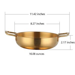 8in Stainless Steel Everyday Pan Color Me Korean Noodle Ramen Pot Small Stockpots Pasta Pots Stir Fry Pan Omelet Paella Pans Small Pots for Home and Outdoor, Dishwasher Safe, Eco Friendly(1pcs)(Gold)