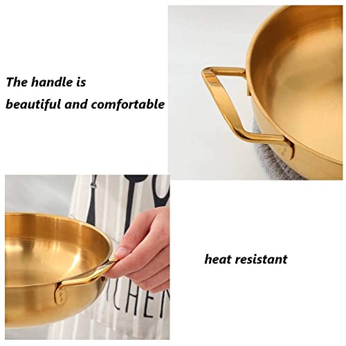 8in Stainless Steel Everyday Pan Color Me Korean Noodle Ramen Pot Small Stockpots Pasta Pots Stir Fry Pan Omelet Paella Pans Small Pots for Home and Outdoor, Dishwasher Safe, Eco Friendly(1pcs)(Gold)