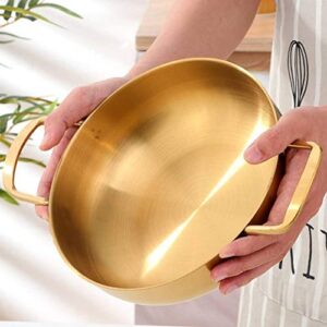 8in Stainless Steel Everyday Pan Color Me Korean Noodle Ramen Pot Small Stockpots Pasta Pots Stir Fry Pan Omelet Paella Pans Small Pots for Home and Outdoor, Dishwasher Safe, Eco Friendly(1pcs)(Gold)