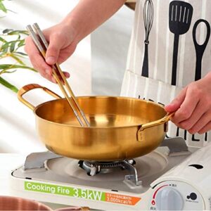 8in Stainless Steel Everyday Pan Color Me Korean Noodle Ramen Pot Small Stockpots Pasta Pots Stir Fry Pan Omelet Paella Pans Small Pots for Home and Outdoor, Dishwasher Safe, Eco Friendly(1pcs)(Gold)