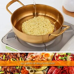 8in Stainless Steel Everyday Pan Color Me Korean Noodle Ramen Pot Small Stockpots Pasta Pots Stir Fry Pan Omelet Paella Pans Small Pots for Home and Outdoor, Dishwasher Safe, Eco Friendly(1pcs)(Gold)