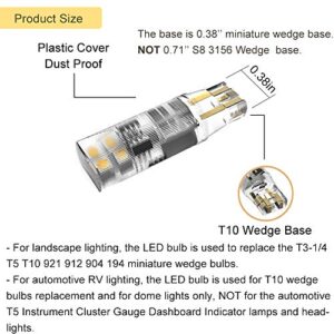 Noobibaba T5 Wedge Base LED Bulb 12V, T5 T10 Wedge Base LED Bulbs 12V Low Voltage Landscape, 1.5 Watt Replace 7W 11W Incandecent Bulb for Path Light RV Lights 2700K Warm White 10-Count