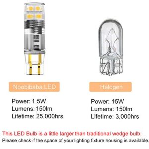 Noobibaba T5 Wedge Base LED Bulb 12V, T5 T10 Wedge Base LED Bulbs 12V Low Voltage Landscape, 1.5 Watt Replace 7W 11W Incandecent Bulb for Path Light RV Lights 2700K Warm White 10-Count