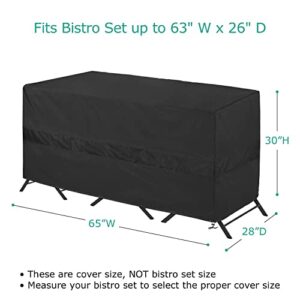 SunPatio Bistro Set Cover Waterproof, Outdoor Patio 3 Pieces Furniture Set Table and Chairs Cover with Air Vent, UV & Rip & Fade Resistant, All Weather Protection, 65" W x 28" D x 30" H, Black