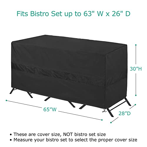 SunPatio Bistro Set Cover Waterproof, Outdoor Patio 3 Pieces Furniture Set Table and Chairs Cover with Air Vent, UV & Rip & Fade Resistant, All Weather Protection, 65" W x 28" D x 30" H, Black