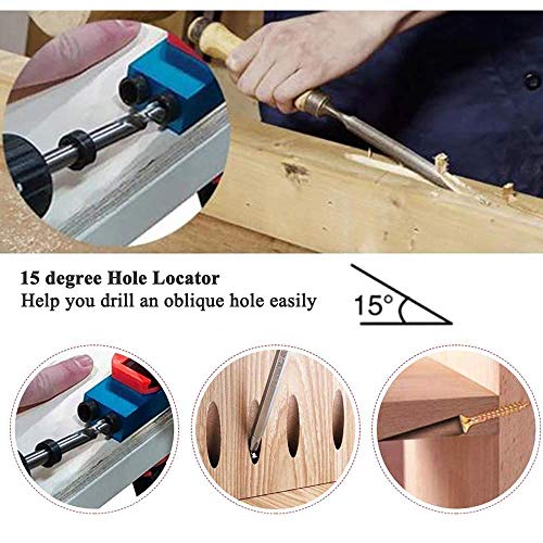 Wood Woodwork Guides Joint Angle Tool Carpentry Locator - 14Pcs Pocket Hole Jig 15Degree Woodworking Inclined Hole Fixture 6/8/10mm Drill Bits Dowel Screw Drill Jig Joinery Kit Carpenters