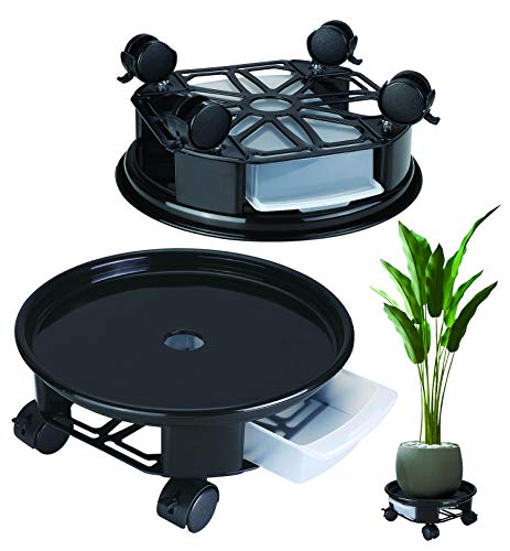 Yistao Plant Caddy with Wheels, 2 Pack 12 Inch Rolling Plant Stand, Heavy Duty Plant Dolly with Water Drawer, Round Planter Caddies with 4 Lockable Caster Wheels for Indoor Plants Outdoor, Black