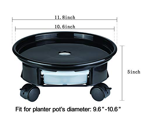 Yistao Plant Caddy with Wheels, 2 Pack 12 Inch Rolling Plant Stand, Heavy Duty Plant Dolly with Water Drawer, Round Planter Caddies with 4 Lockable Caster Wheels for Indoor Plants Outdoor, Black