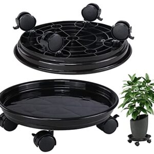 Yistao 2 Pack 12 Inch Plant Caddy with 4 Lockable Wheels, Heavy Duty Rolling Plant Dolly, Indoor/Outdoor Round Flower Pot Mover, Black