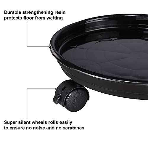 Yistao 2 Pack 12 Inch Plant Caddy with 4 Lockable Wheels, Heavy Duty Rolling Plant Dolly, Indoor/Outdoor Round Flower Pot Mover, Black