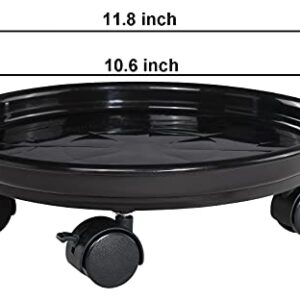 Yistao 2 Pack 12 Inch Plant Caddy with 4 Lockable Wheels, Heavy Duty Rolling Plant Dolly, Indoor/Outdoor Round Flower Pot Mover, Black