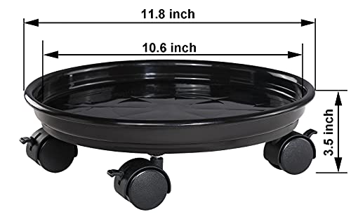 Yistao 2 Pack 12 Inch Plant Caddy with 4 Lockable Wheels, Heavy Duty Rolling Plant Dolly, Indoor/Outdoor Round Flower Pot Mover, Black