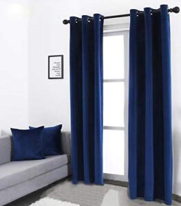 wdfour super soft luxury velvet curtains with 2 free pillow covers, energy efficient grommet curtain window drapes for living room, 38w x 96l, 2 panels, navy blue