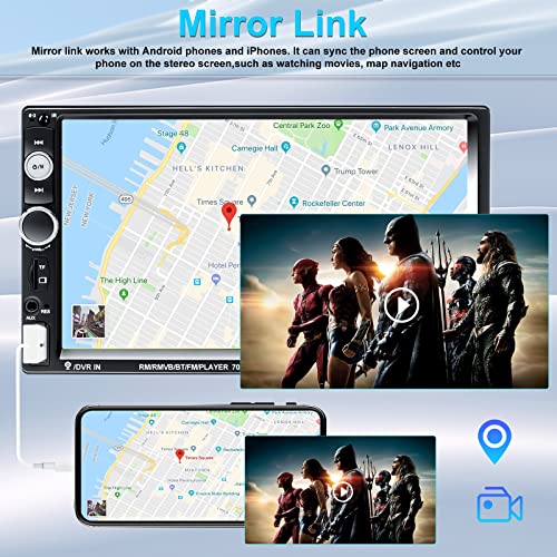 Double Din Car Stereo 7” Touch Screen Car Radio with Bluetooth Backup Camera FM Radio Receiver USB AUX Auto radio TF Card Input Audio Video MP5 MP4 MP3 Player Car Multimedia Player Support Mirror Link