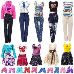doll clothes for 11.5 inch girl doll 20 pcs casual wear clothes and doll accessories with 10 pairs shoes +10 fashion doll dresses
