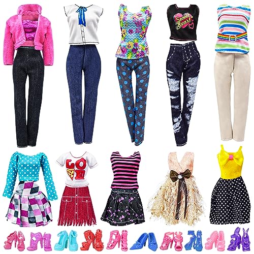 Doll Clothes for 11.5 Inch Girl Doll 20 Pcs Casual Wear Clothes and Doll Accessories with 10 Pairs Shoes +10 Fashion Doll Dresses