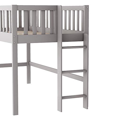 Harper & Bright Designs Twin Size Low Loft Bed with Slide, Wood Low Loft Bed for Kids, Girls, Boys (Gray)