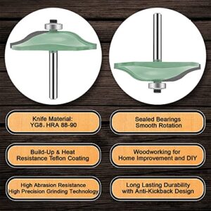 LEATBUY 1/4-Inch Shank Raised Panel Router Bit Set 3 PCS, Round Over Cabinet Door Rail and Stile Router Bits, Woodworking Wood Cutter, Wood Carbide Groove Tongue Milling Tool(1/2-H Double)