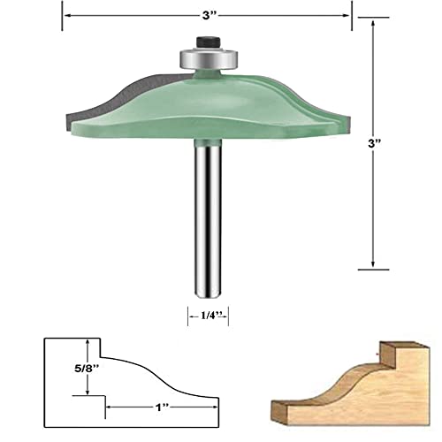 LEATBUY 1/4-Inch Shank Raised Panel Router Bit Set 3 PCS, Round Over Cabinet Door Rail and Stile Router Bits, Woodworking Wood Cutter, Wood Carbide Groove Tongue Milling Tool(1/2-H Double)