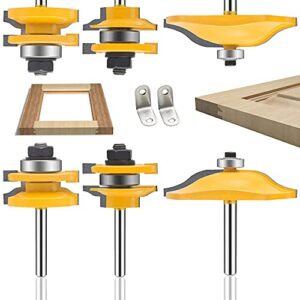 leatbuy 1/4 inch shank router bit set 3 pcs round over raised panel cabinet door rail and stile router bits, woodworking wood cutter, wood carbide groove tongue milling tool(1/4-panel)