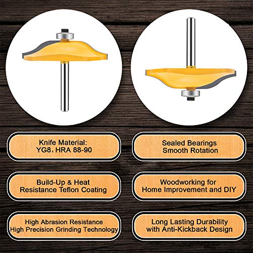 LEATBUY 1/4 Inch Shank Router Bit Set 3 PCS Round Over Raised Panel Cabinet Door Rail and Stile Router Bits, Woodworking Wood Cutter, Wood Carbide Groove Tongue Milling Tool(1/4-Panel)