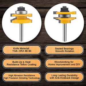 LEATBUY 1/4 Inch Shank Router Bit Set 3 PCS Round Over Raised Panel Cabinet Door Rail and Stile Router Bits, Woodworking Wood Cutter, Wood Carbide Groove Tongue Milling Tool(1/4-Panel)