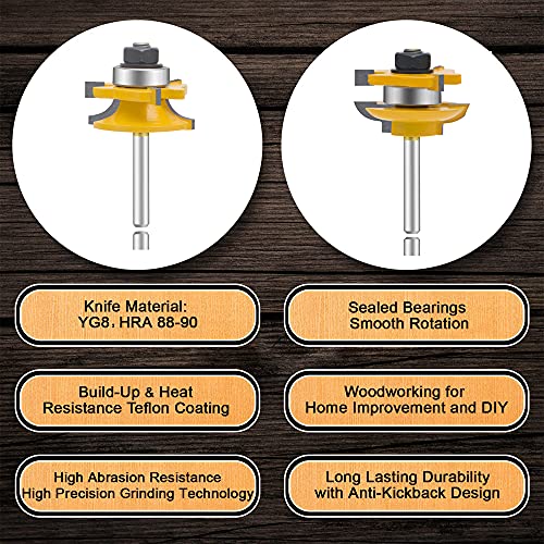 LEATBUY Router Bits 3 PCS Router Bit Set, 1/4-Inch Shank Round Over Raised Panel Cabinet Door Ogee Rail and Stile, Woodworking Wood Cutter, Wood Carbide Milling Tool(1/4-Single)