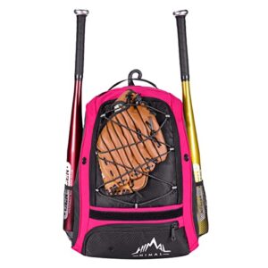himal outdoors baseball bag - bat backpack for baseball, t-ball & softball equipment & gear for youth and adults | holds bat, helmet, gloves and cleats | shoes compartment & fence hook, 14" w x 9.5" d x 20" h, red
