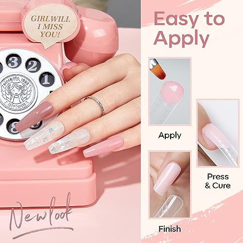 Modelones Poly Nail Extension Gel Kit - 6 Colors Poly Nails Gel Kit Nude Clear Black Pink All In One Starter Kit Builder Glue Gel with Nail Lamp Base Top Coat Set for Beginner DIY at Home Gifts