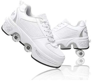 ldtxh multifunctional roller skates shoes deformation automatic walking shoes with double-row deform wheel adult children's skating shoes,5.5