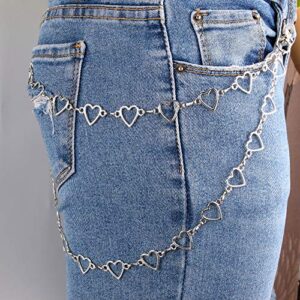 yertter unisex hip hop punk heart pendant layering trousers chain wallet chain jeans pant chaintrousers jewelry for men women (silver)