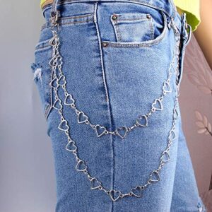 YERTTER Unisex Hip Hop Punk Heart Pendant Layering Trousers Chain Wallet Chain Jeans Pant ChainTrousers Jewelry for Men Women (Silver)