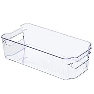 Sooyee Stackable Refrigerator Bin - (6 x 12 Inch) - w/Handle - BPA Free Polyethylene - for Fridge, Freezer, Pantry Organization - Kitchen,Clear - Set of 4