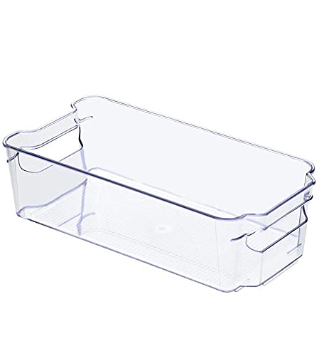 Sooyee Stackable Refrigerator Bin - (6 x 12 Inch) - w/Handle - BPA Free Polyethylene - for Fridge, Freezer, Pantry Organization - Kitchen,Clear - Set of 4