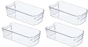sooyee stackable refrigerator bin - (6 x 12 inch) - w/handle - bpa free polyethylene - for fridge, freezer, pantry organization - kitchen,clear - set of 4
