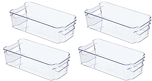 Sooyee Stackable Refrigerator Bin - (6 x 12 Inch) - w/Handle - BPA Free Polyethylene - for Fridge, Freezer, Pantry Organization - Kitchen,Clear - Set of 4