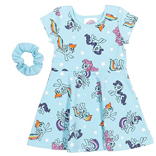 My Little Pony Big Girls French Terry Short Sleeve Dress Scrunchy Light Blue 10-12