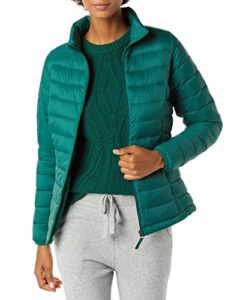 amazon essentials women's lightweight long-sleeve water-resistant puffer jacket (available in plus size), dark emerald green, x-large