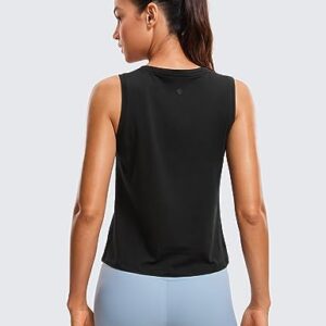 CRZ YOGA Pima Cotton Cropped Tank Tops for Women Workout Crop Tops High Neck Sleeveless Athletic Gym Shirts Black Small