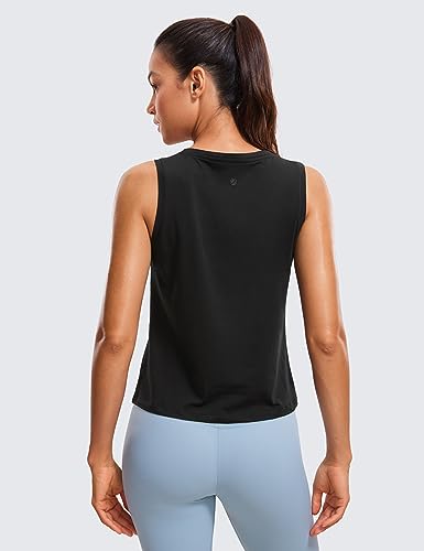 CRZ YOGA Pima Cotton Cropped Tank Tops for Women Workout Crop Tops High Neck Sleeveless Athletic Gym Shirts Black Small