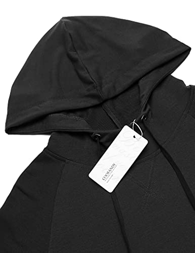 COOFANDY Men's Gym Hoodies Short Sleeve Cotton Athletic Workout Bodybuilding T Shirt Hooded Sweatshirt with Pocket Black