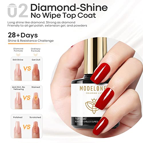 modelones Gel Top Coat and Base Coat With Nail Primer, 3Pcs No Wipe Base and top coat Gel Nail Polish Nail Bond Primer, 10ml New Upgraded Formula Long-Lasting Gel Nail kit