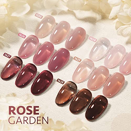 GAOY Rose Garden Jelly Gel Nail Polish of 6 Transparent Nude Red Pink Brown Colors Sheer Gel Polish Kit for Salon Gel Manicure and Nail Art DIY at Home