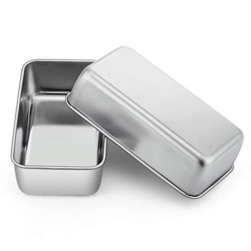 P&P CHEF Loaf Pan Set of 2, 9-inch Bread Pans, Stainless Steel Loaf Toast Baking Pans For Bread Meatloaf Lasagna Cake, Healthy & Non Toxic,Deep Side & Smooth Roll, Oven & Dishwasher Safe