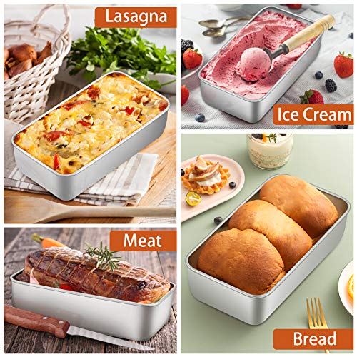 P&P CHEF Loaf Pan Set of 2, 9-inch Bread Pans, Stainless Steel Loaf Toast Baking Pans For Bread Meatloaf Lasagna Cake, Healthy & Non Toxic,Deep Side & Smooth Roll, Oven & Dishwasher Safe