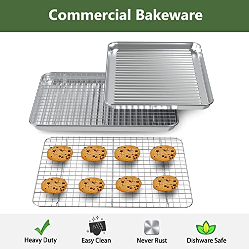 ROTTAY Baking Sheet with Rack Set (2 Pans + 2 Racks), Stainless Steel Cookie Sheet with Cooling Rack, Nonstick Baking Pan, Warp Resistant & Heavy Duty & Rust Free, Size 16 x 12 x 1 Inches