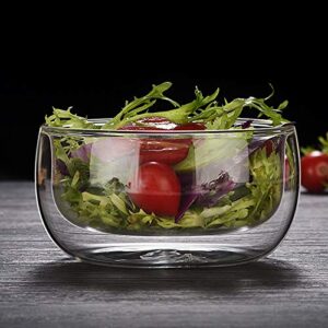gracesdawn high temperature resistant double layer glass bowl borosilicate heat-resistant glass tableware transparent fruit salad bowl (300ml double bowl)
